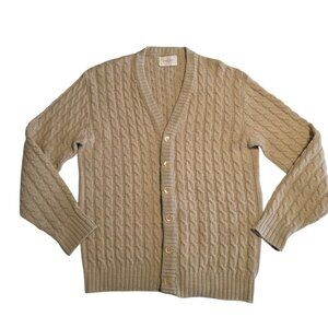 Vintage Lord Jeff‎ Cable Knit Cardigan Grandpa Dad Mr Rogers USA Made Beige XL